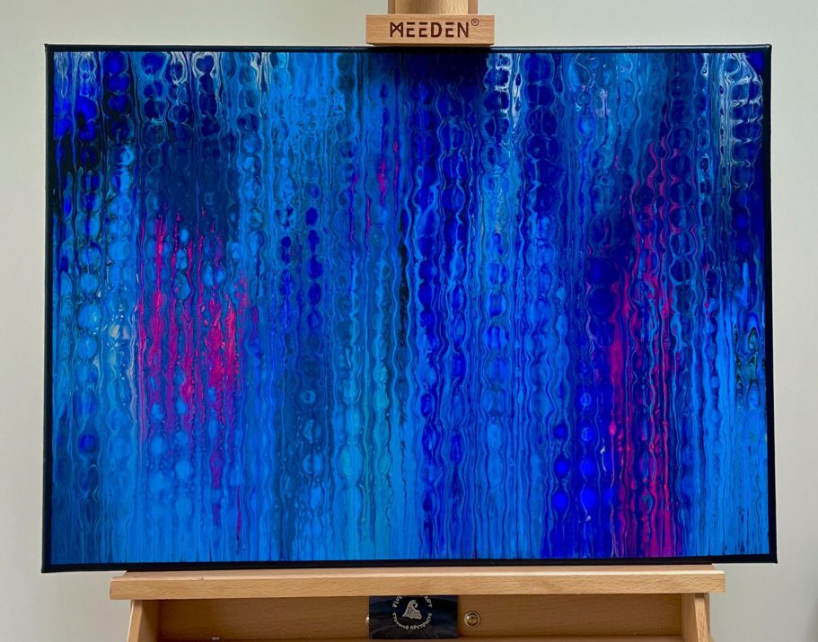 Psychedelish 3 is an original acrylic painting on a gallery-wrapped canvas, featuring bold brushwork and bright fluorescent pink highlights.