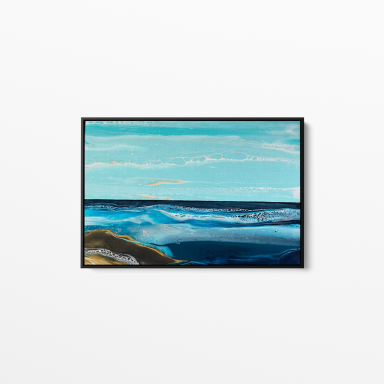 Hues of Blue by UK Artist Jane Burdett. Original, hand-poured acrylic painting on a gallery wrapped deep edge canvas. 