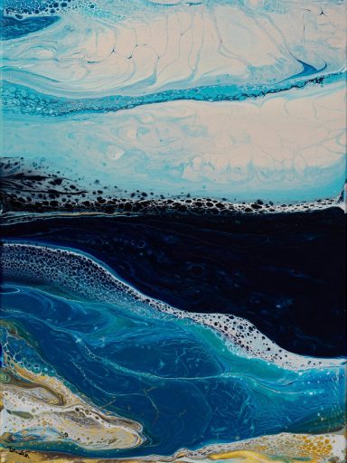 Ebb & Flow by UK Artist Jane Burdett. Original, hand-poured acrylic painting on a gallery wrapped deep edge canvas. 