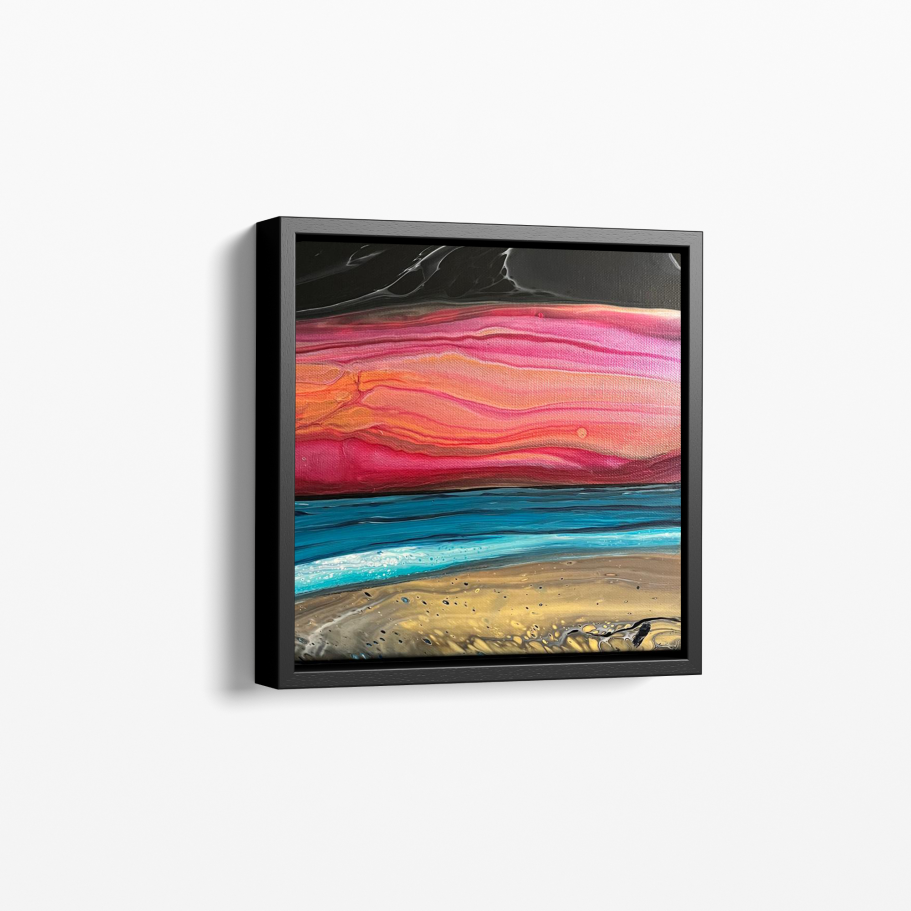 Original, hand-poured acrylic painting on a gallery wrapped canvas.

Professionally framed in a black wooden frame, ready to hang.