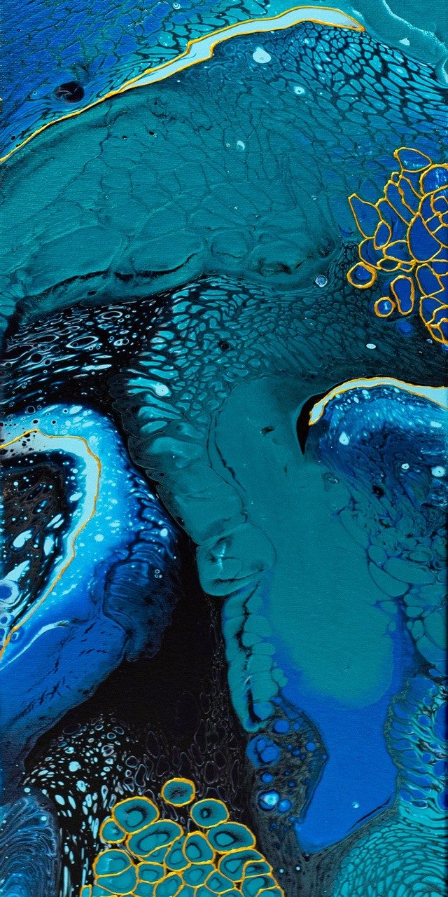 Pair of embellished acrylics on gallery wrapped canvas, using metallic paints and gold cerne relief. Professionally framed. 
