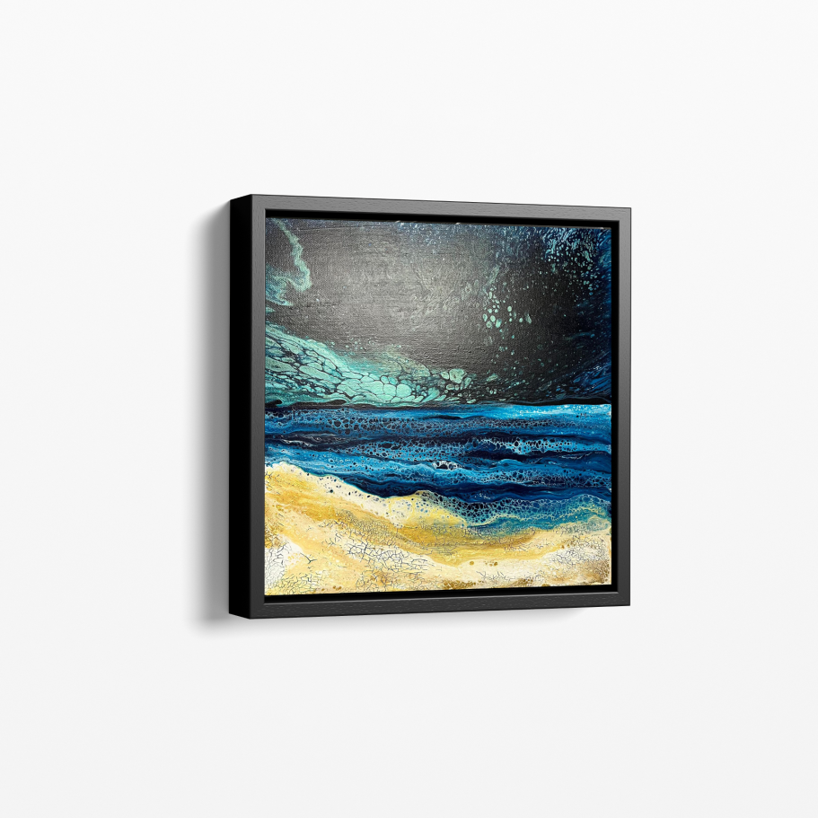 Original, hand-poured and textured acrylic painting on a gallery wrapped canvas.

Professionally framed in a black wooden frame, ready to ha
